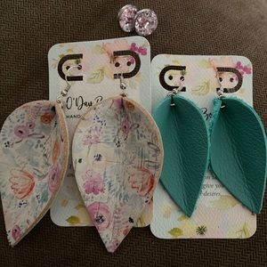 *NEW* Genuine Leather Leaf + Stud Earring Bundle